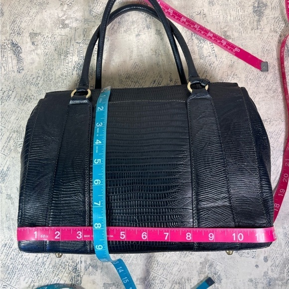 Brahmin black reptile embossed leather satchel bag - Picture 13 of 14